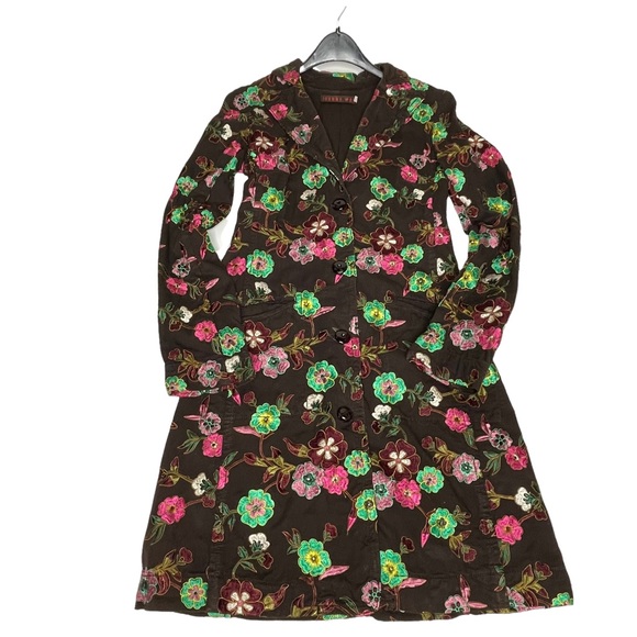 Last Chance Johnny Was Floral Embroidered Trench Coat XS Brown - Picture 10 of 13